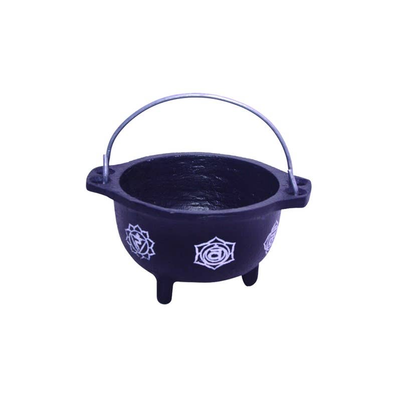 Seven Chakras Cast Iron Cauldron with Handle & Lid
