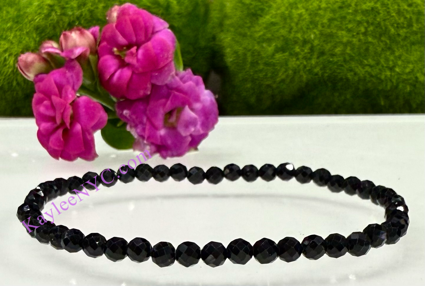 Natural Faceted Black Tourmaline 4mm 7.5”