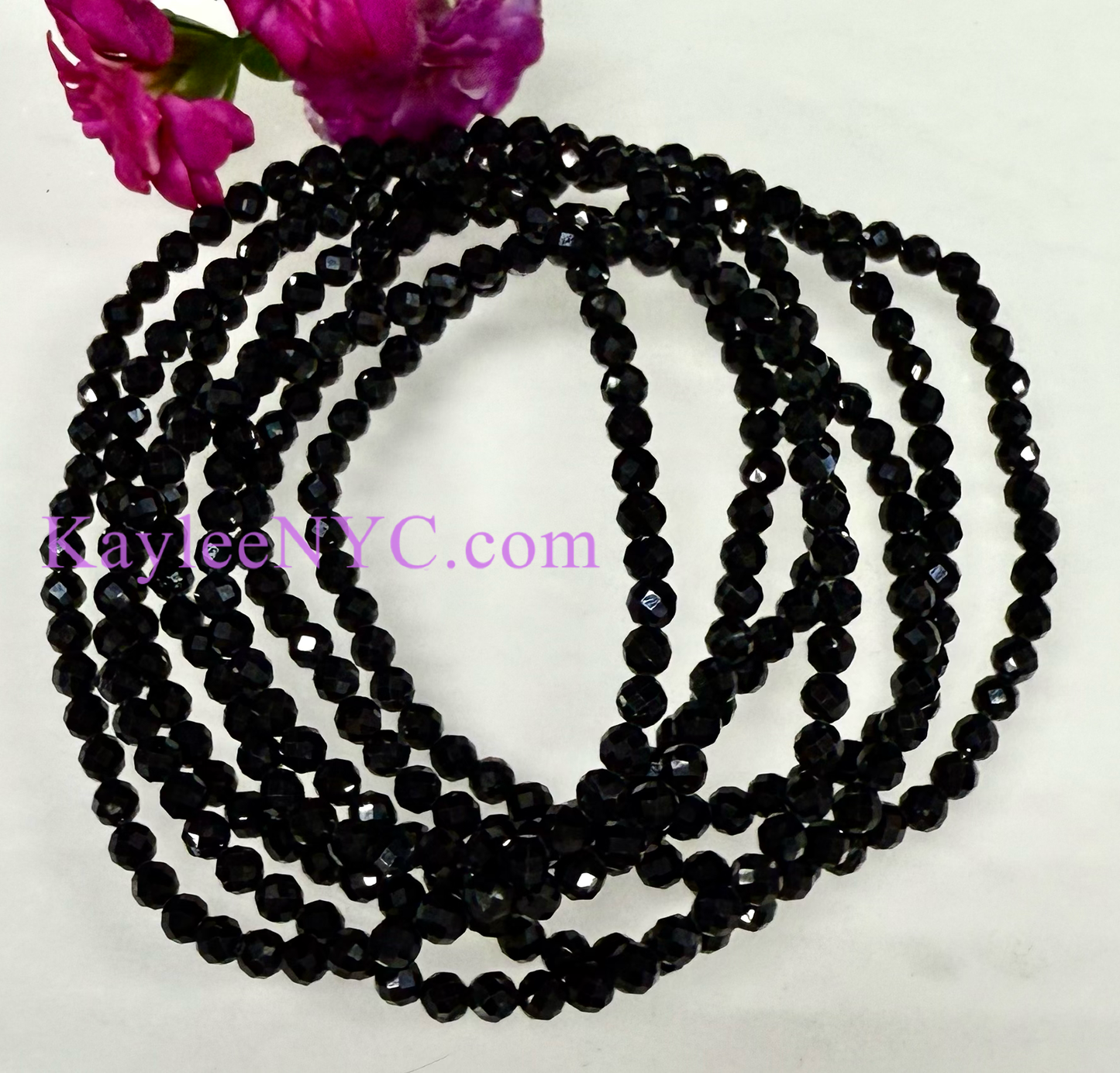 Natural Faceted Black Tourmaline 4mm 7.5”