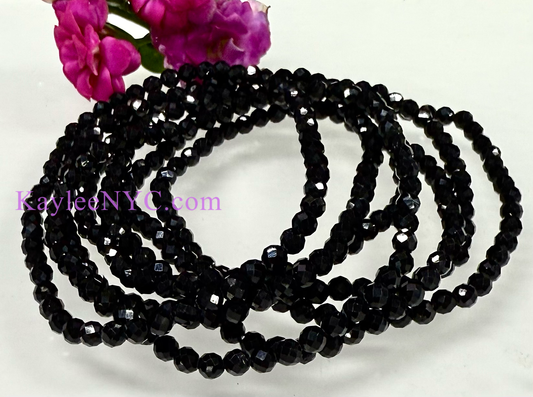 Natural Faceted Black Tourmaline 4mm 7.5”