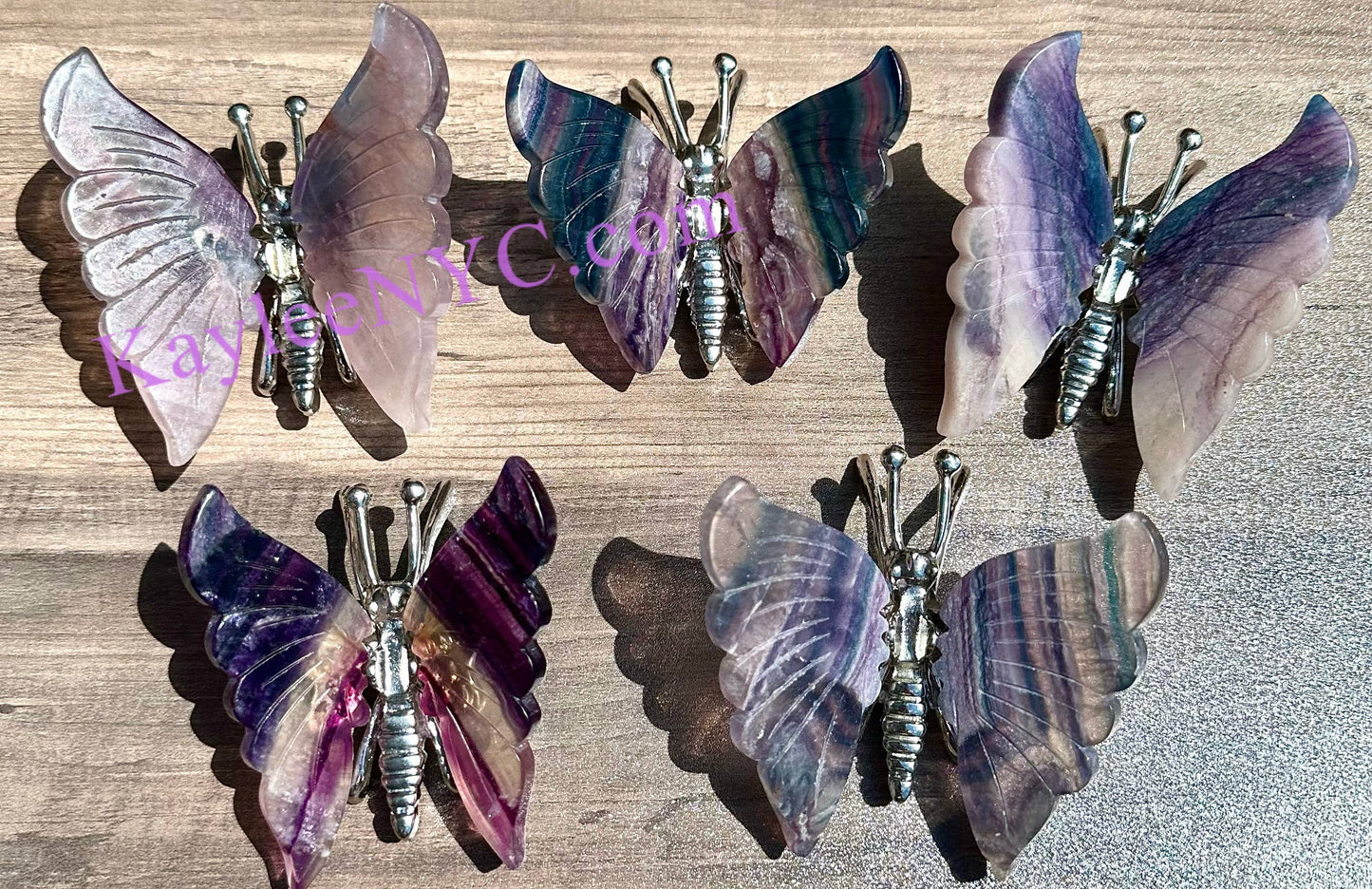 Wholesale Lot 5 Pcs Natural Fluorite butterfly Crystal