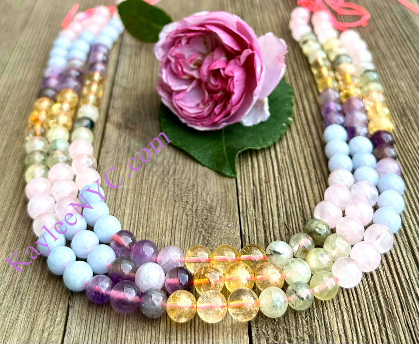 8mm 5 mix Natural Crystal beads 15.5”