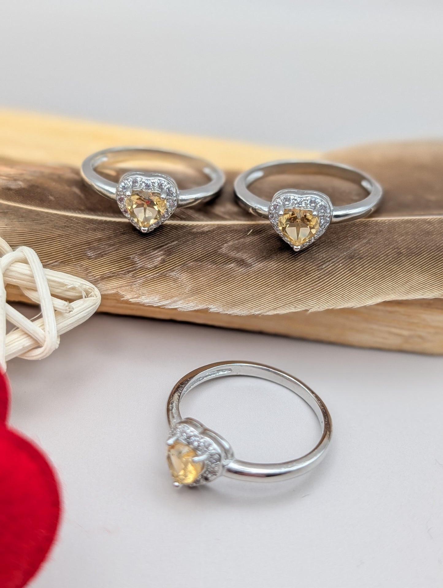 Citrine Heart Ring White Bronze