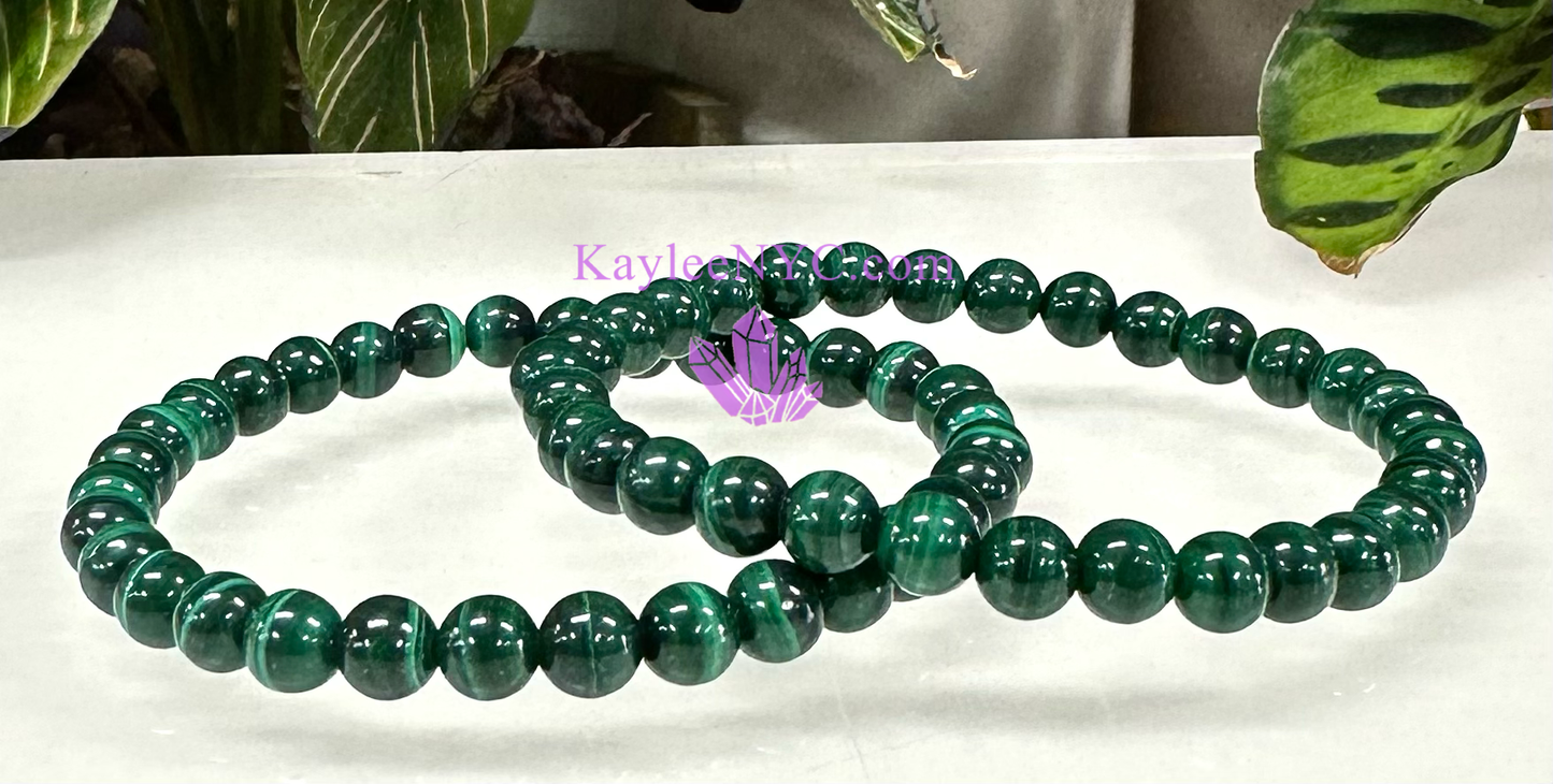 6mm Malachite Crystal Healing Stretch Bracelet 7.5"