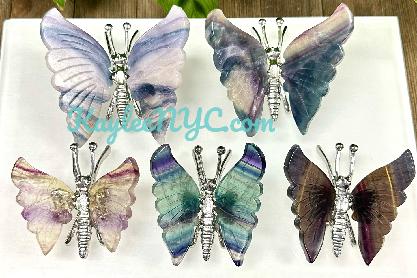 Wholesale Lot 5 Pcs Natural Fluorite butterfly Crystal