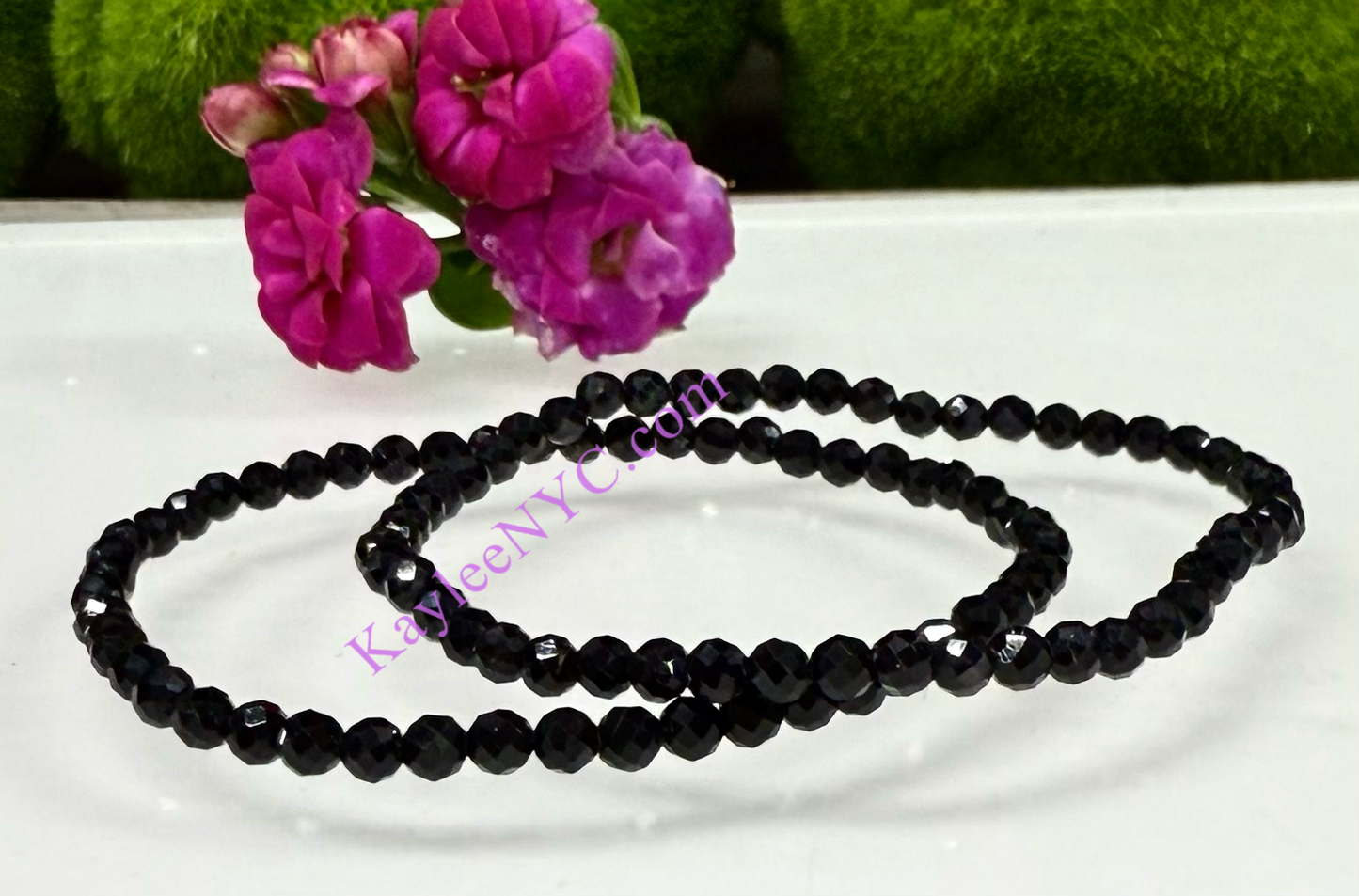 Natural Faceted Black Tourmaline 4mm 7.5”