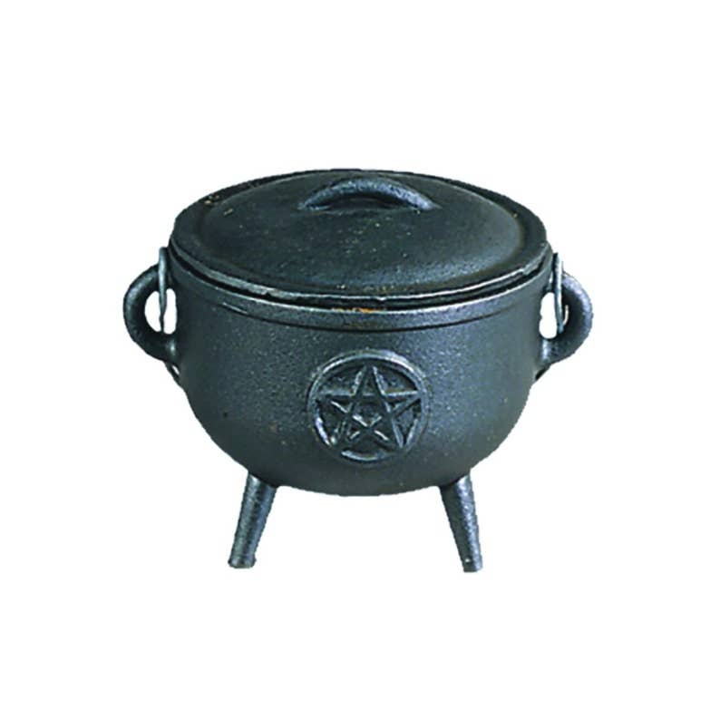 Pentagram Cast Iron Cauldron w/ Lid (4.5 in.)