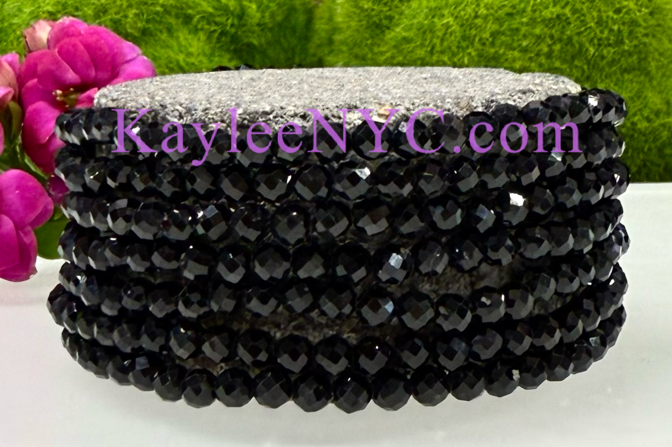 Natural Faceted Black Tourmaline 4mm 7.5”