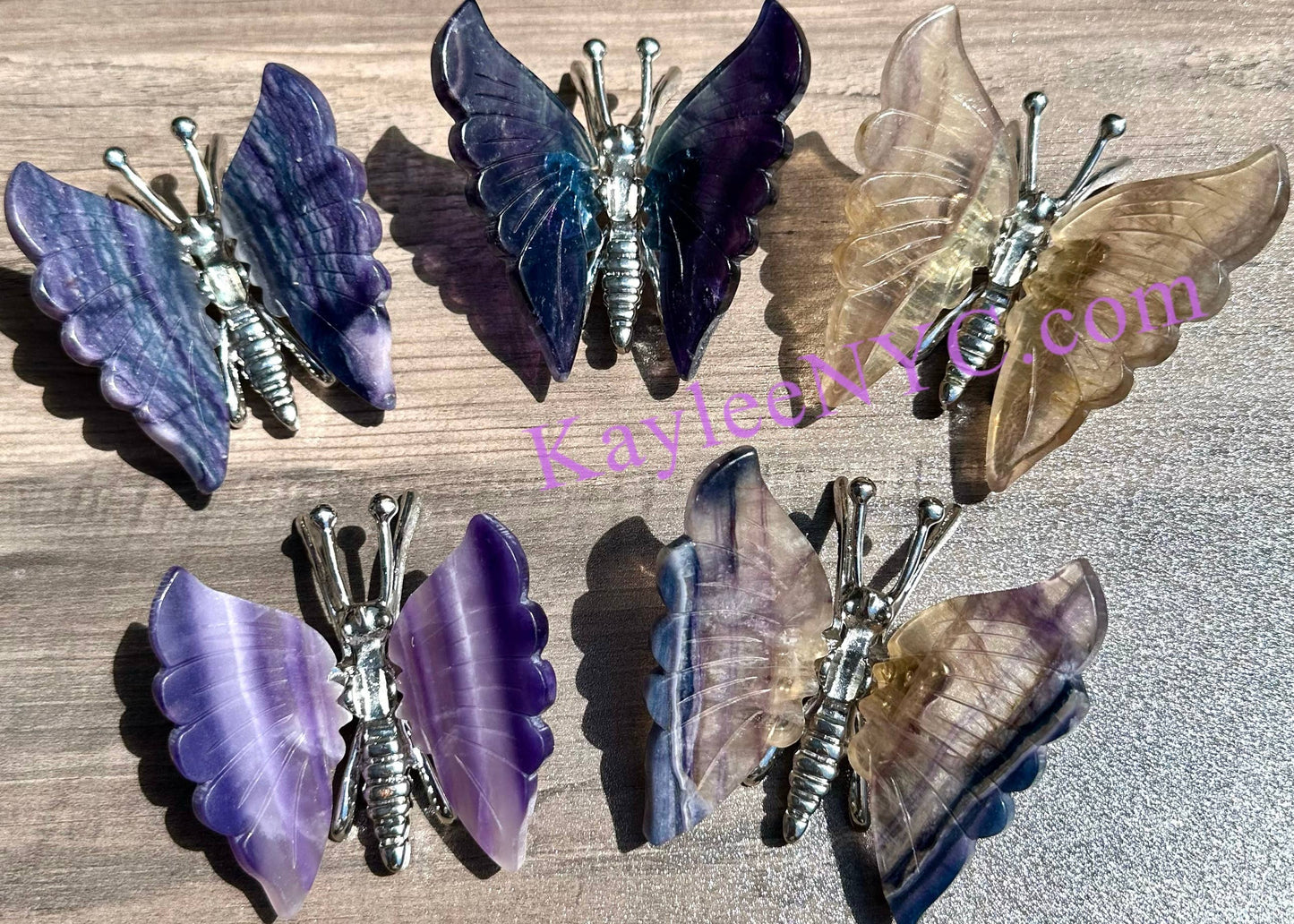 Wholesale Lot 5 Pcs Natural Fluorite butterfly Crystal