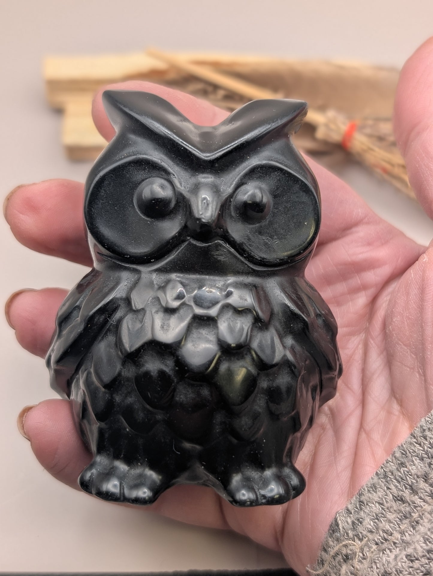Natural Black Obsidian Owl