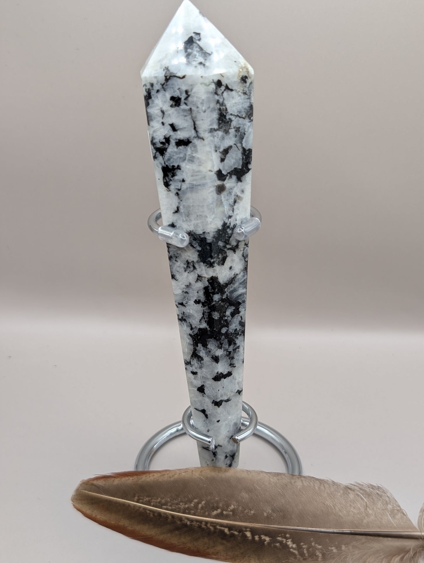 Natural Rainbow Moonstone Scepter with Stand