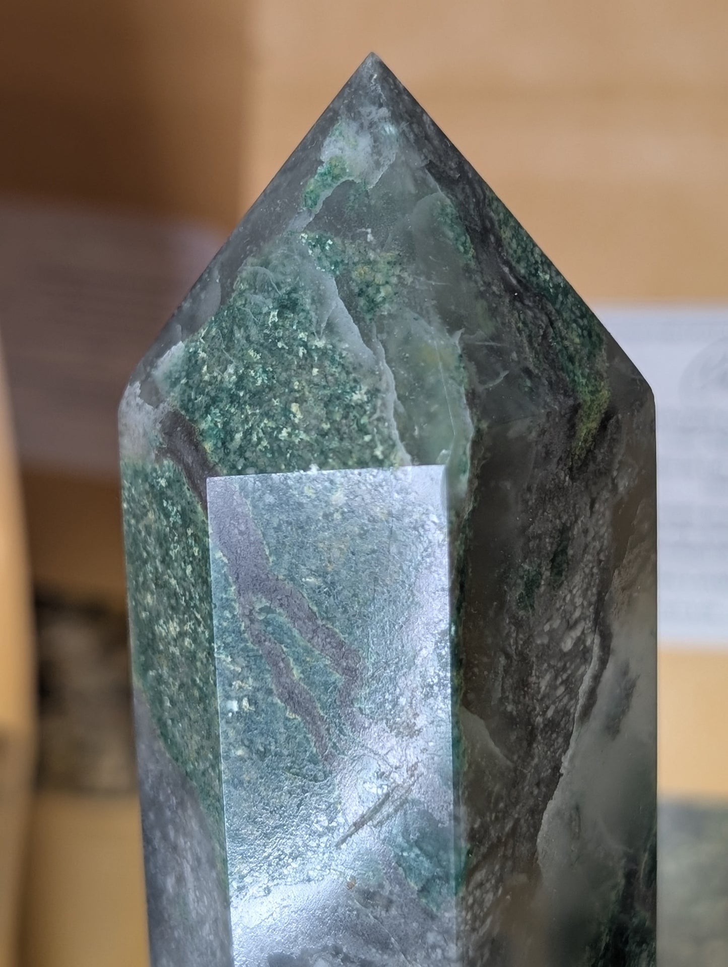 Large Natural Moss Agate obelisk Towers