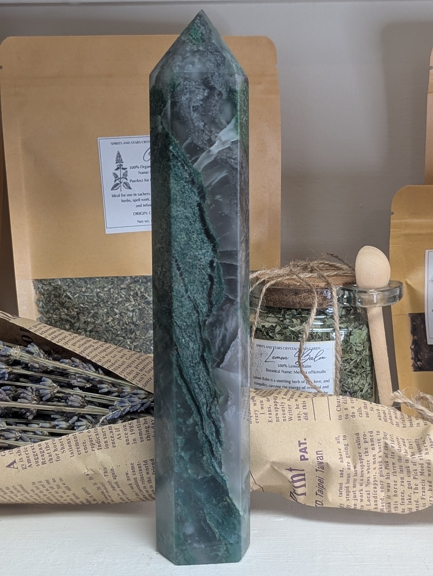 Large Natural Moss Agate obelisk Towers