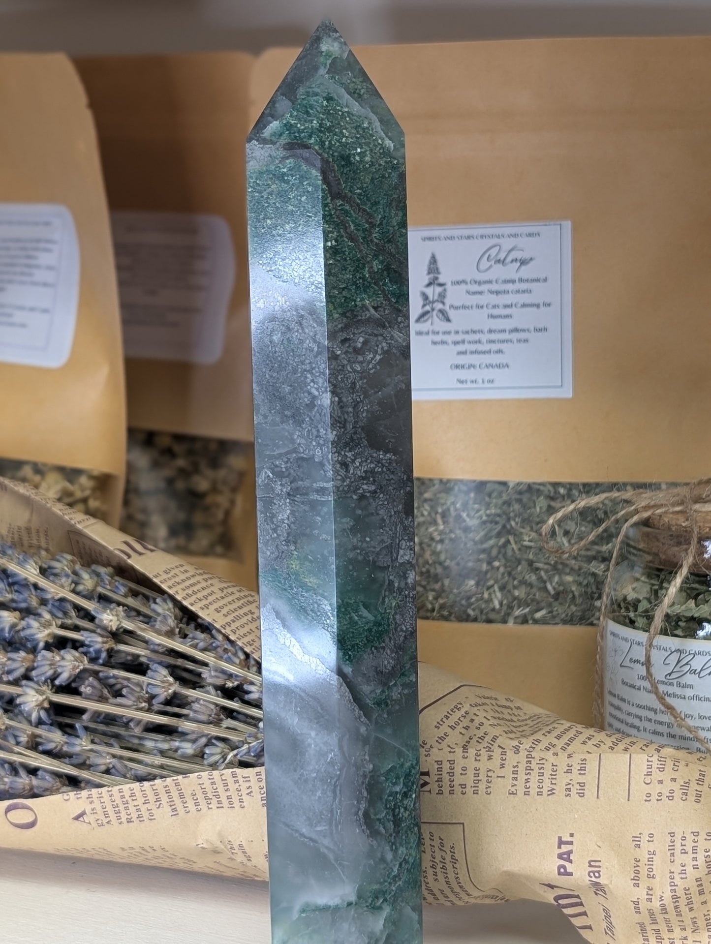 Large Natural Moss Agate obelisk Towers