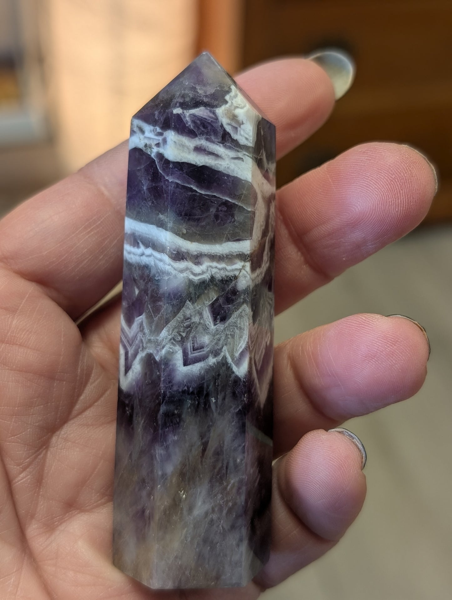 Natural Dream Chevron Amethyst Obelisk Point Crystal