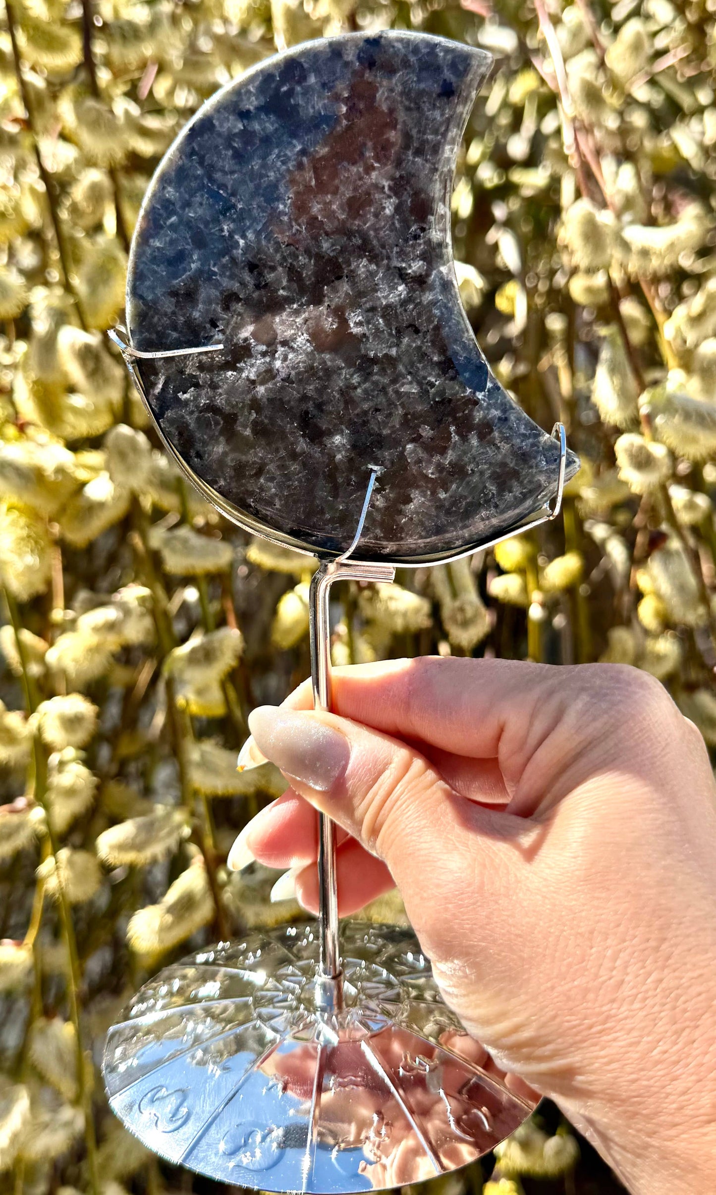 Natural Yooperlite Moon w Zodiac stand