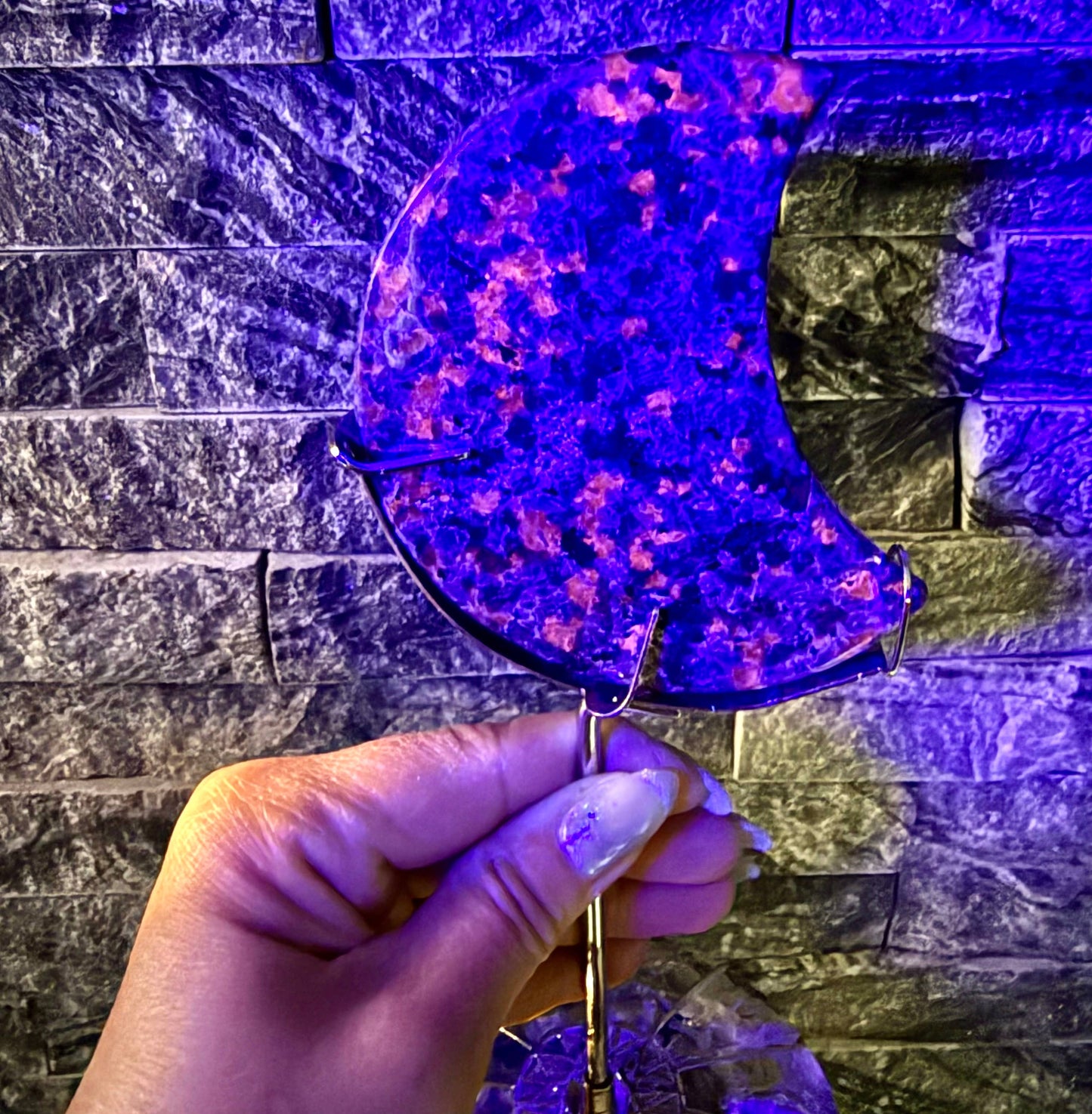 Natural Yooperlite Moon w Zodiac stand