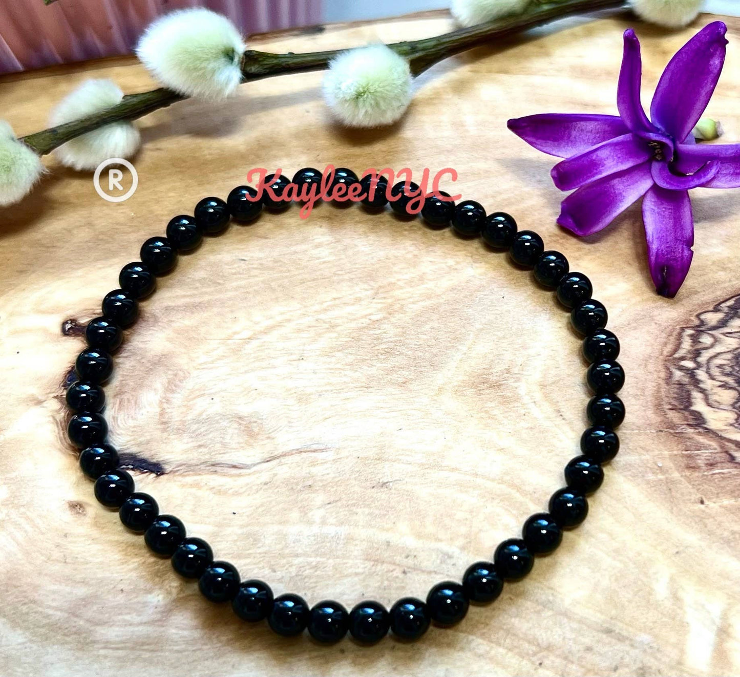 Black Tourmaline 4mm Crystal Stretch Bracelet 7.5"
