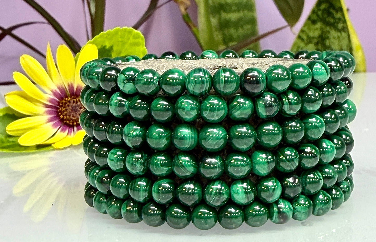 6mm Malachite Crystal Healing Stretch Bracelet 7.5"