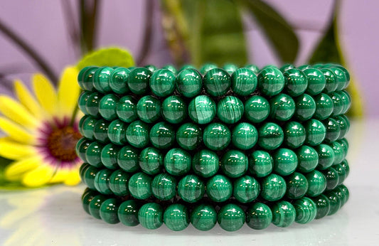 6mm Malachite Crystal Healing Stretch Bracelet 7.5"