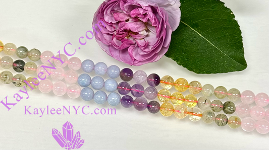 8mm 5 mix Natural Crystal beads 15.5”