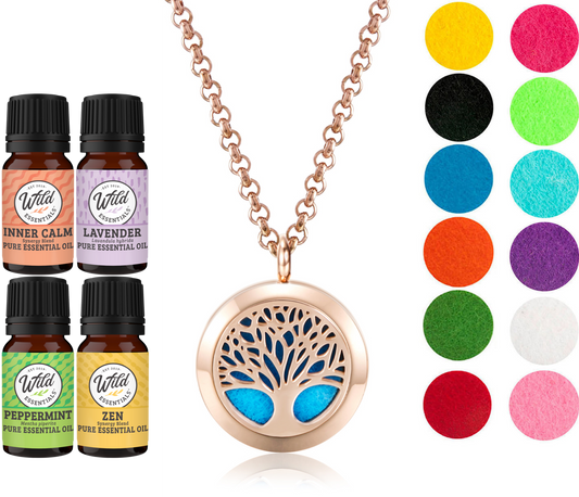 Rose Gold Tree of Life with 4 oils Necklace