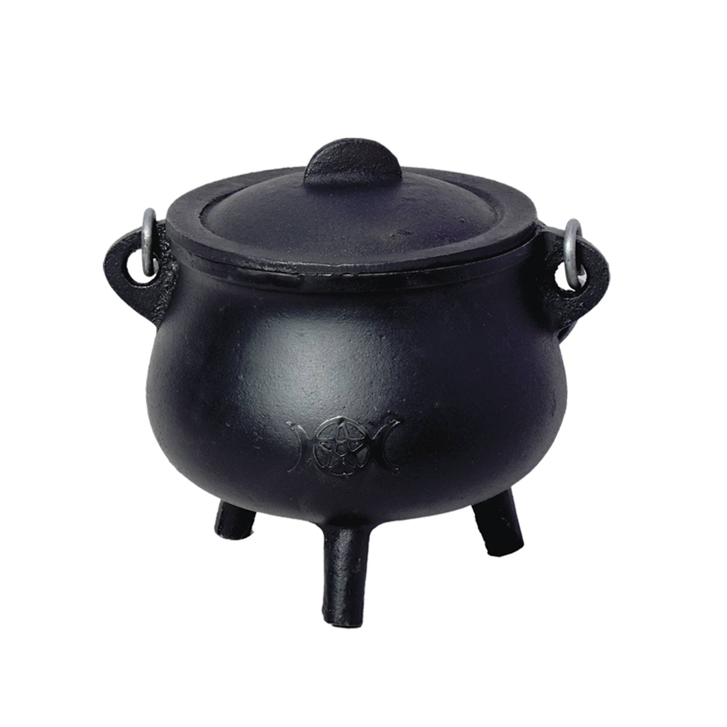 6" Triple Moon Cast Iron Cauldron with Lid &amp; Handles