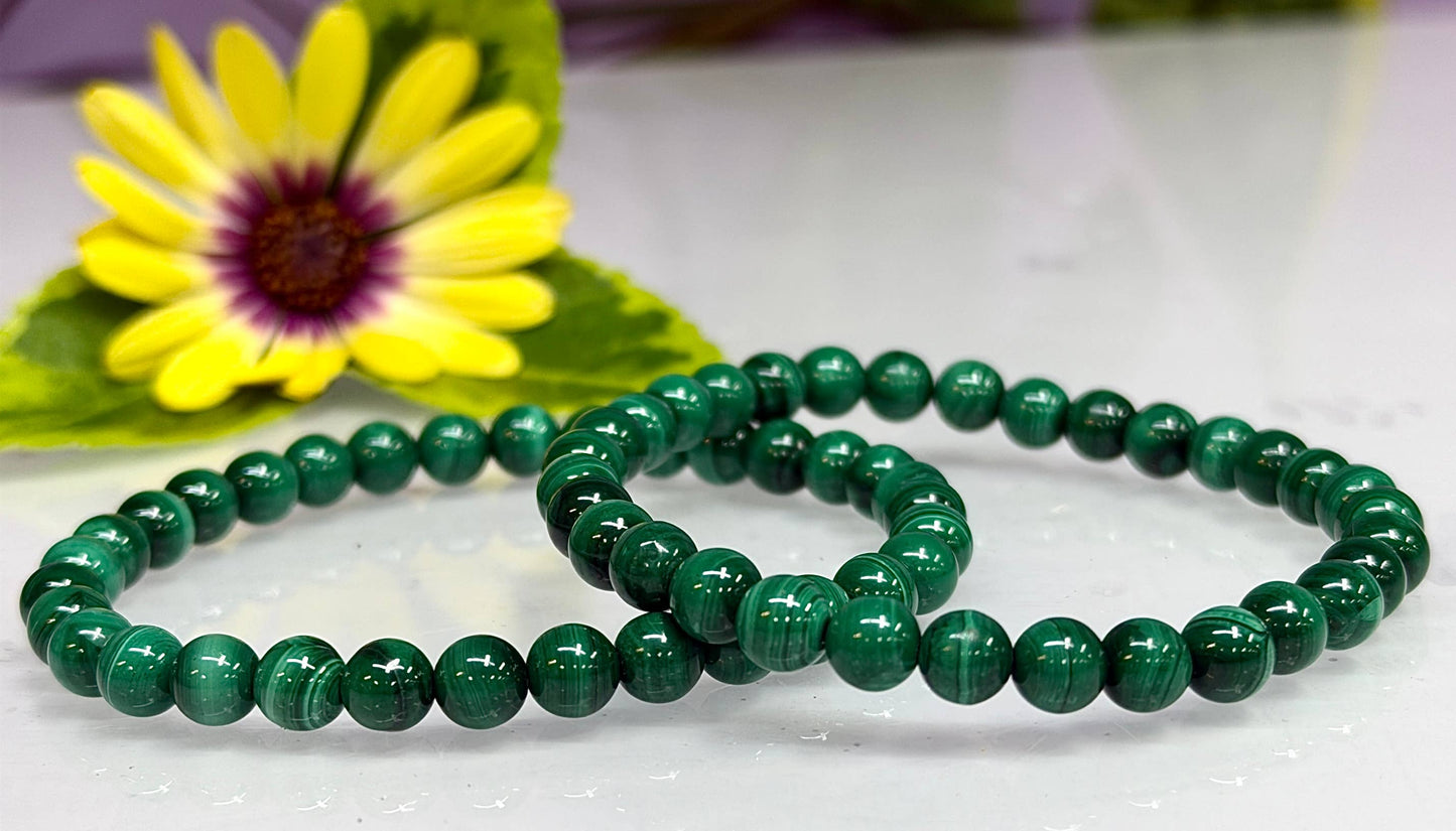 6mm Malachite Crystal Healing Stretch Bracelet 7.5"