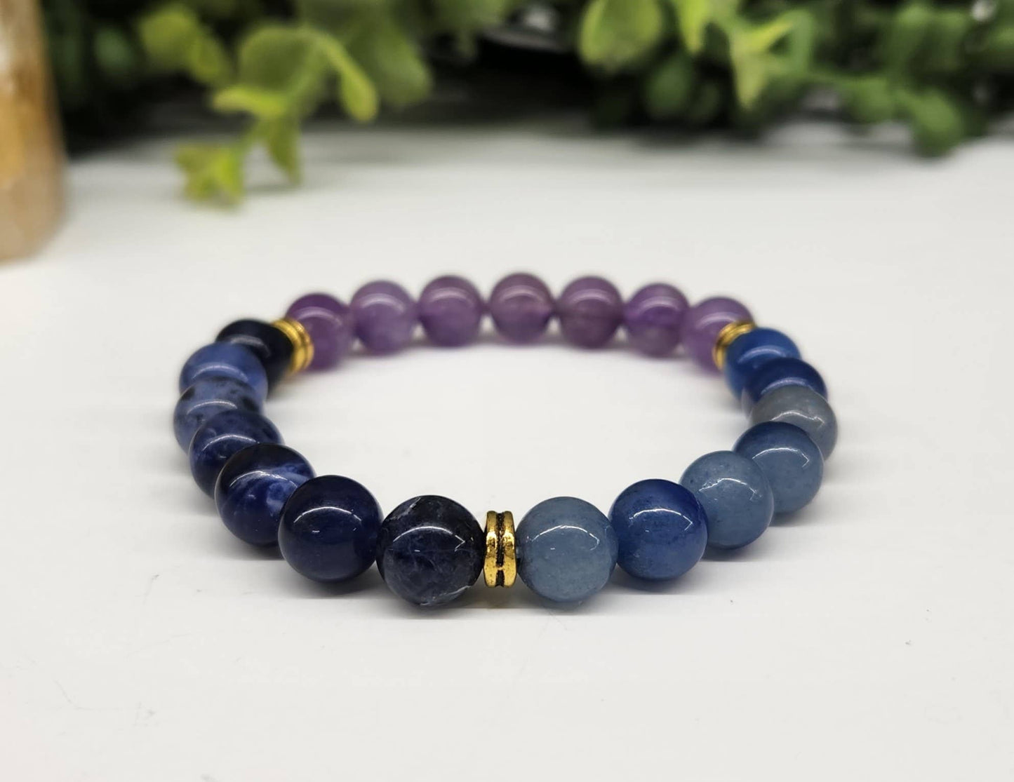ANXIETY RELIEF-Blue Aventurine/Sodalite/Amethyst Bracelet8mm