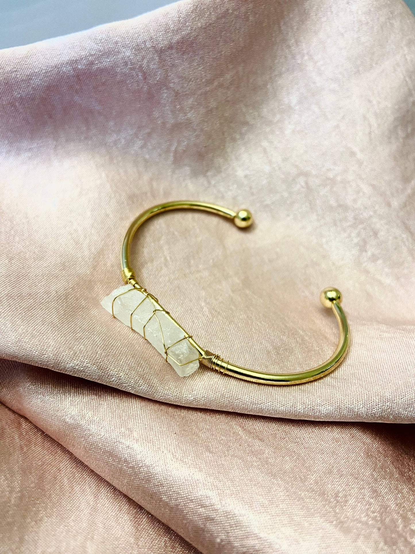 Rose Quartz + Gold Cuff Bracelet