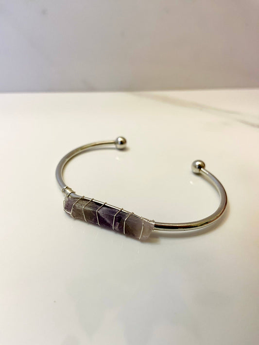 Authentic Amethyst + Silver Cuff Bangle Bracelet