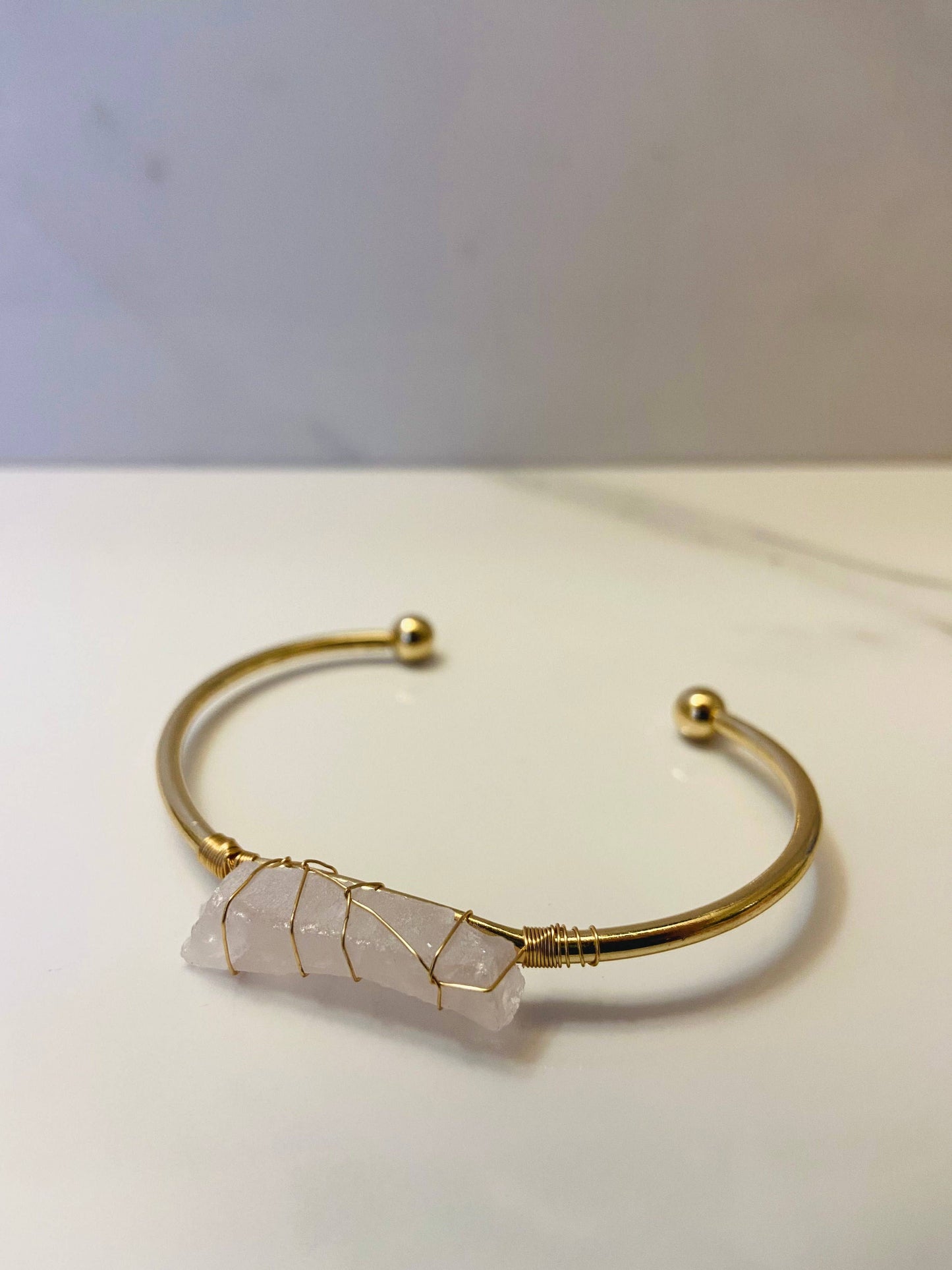 Rose Quartz + Gold Cuff Bracelet