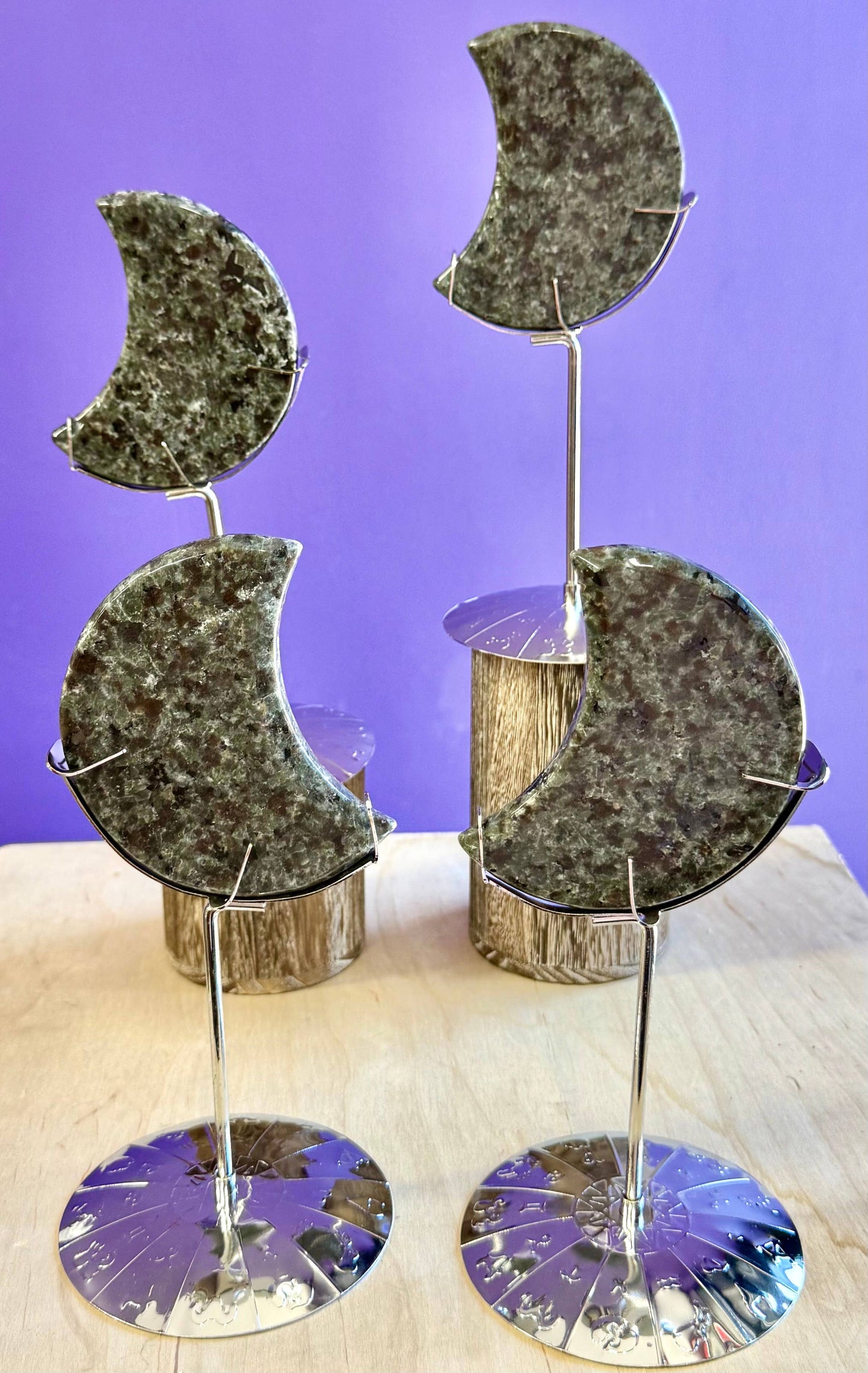 Natural Yooperlite Moon w Zodiac stand