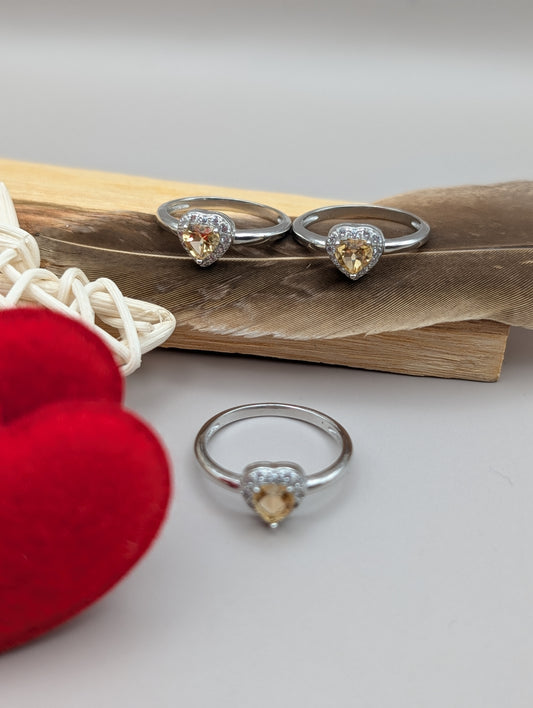 Citrine Heart Ring White Bronze