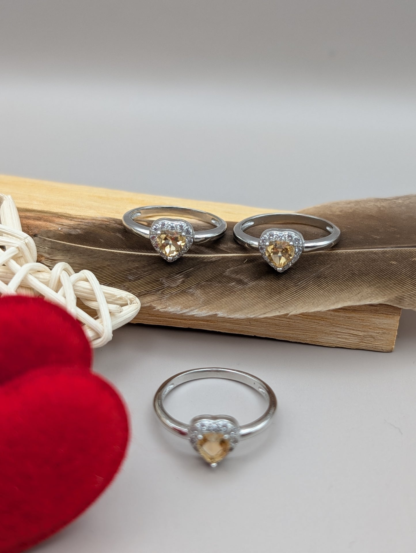 Citrine Heart Ring White Bronze