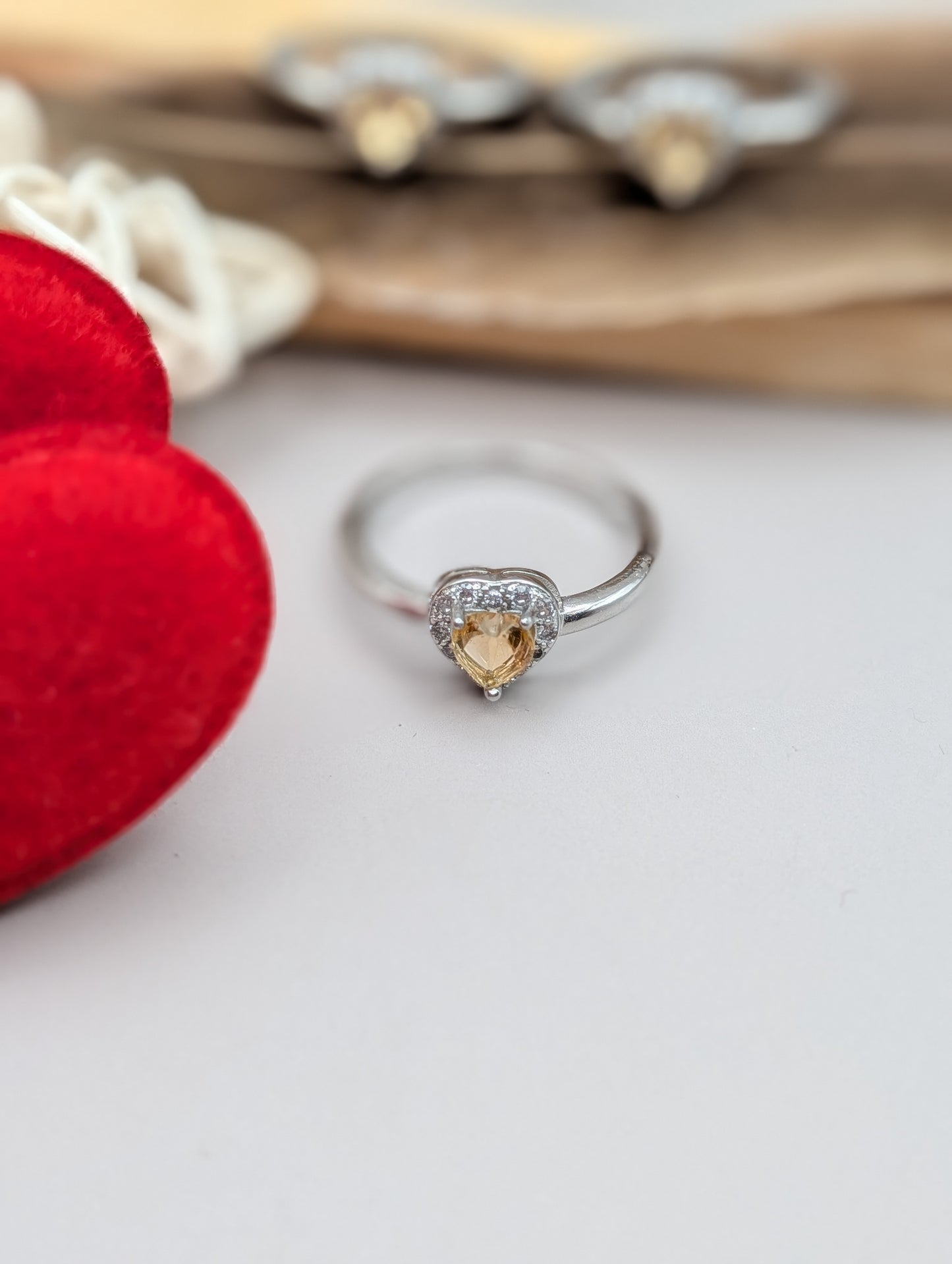 Citrine Heart Ring White Bronze