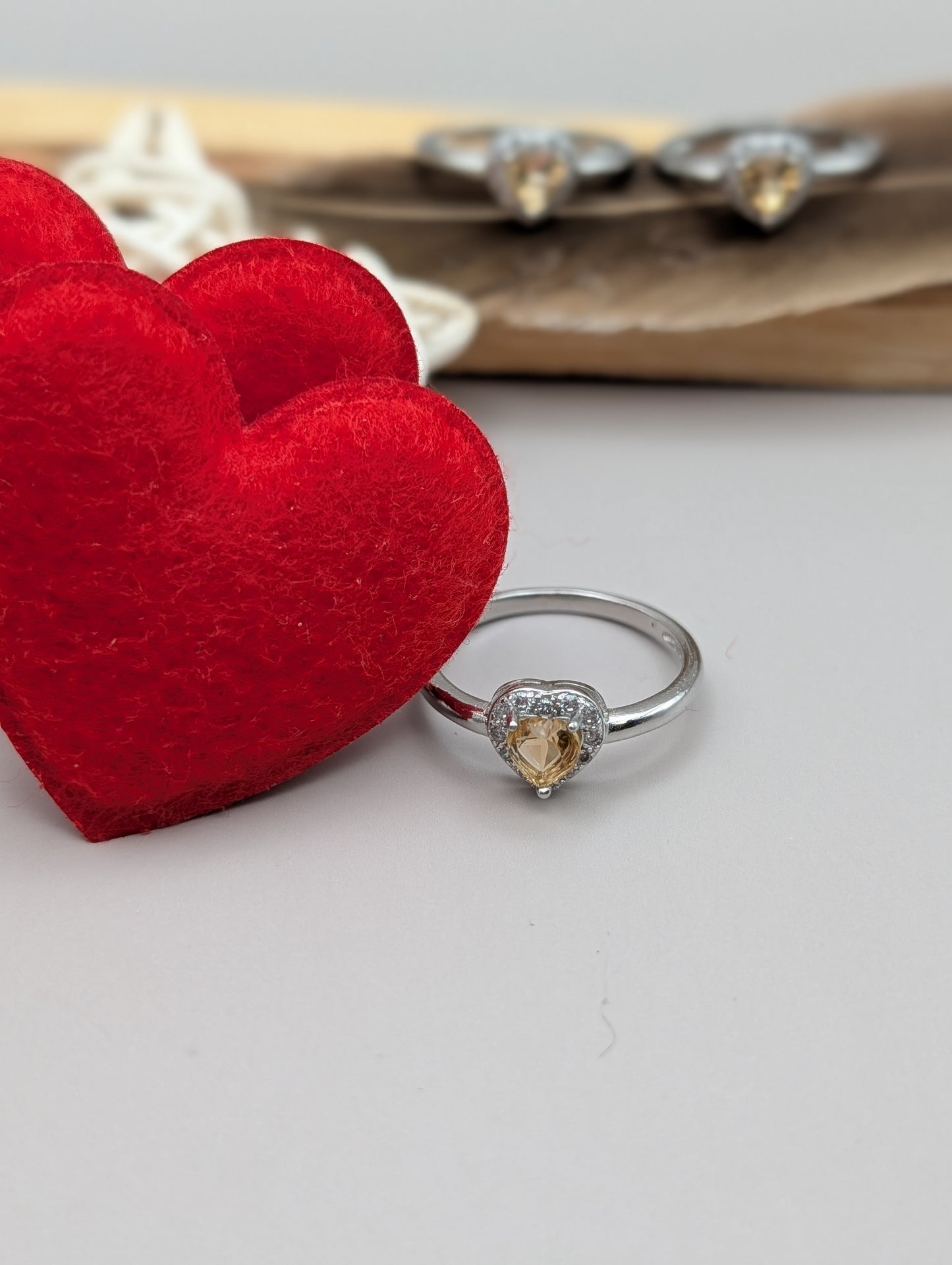 Citrine Heart Ring White Bronze