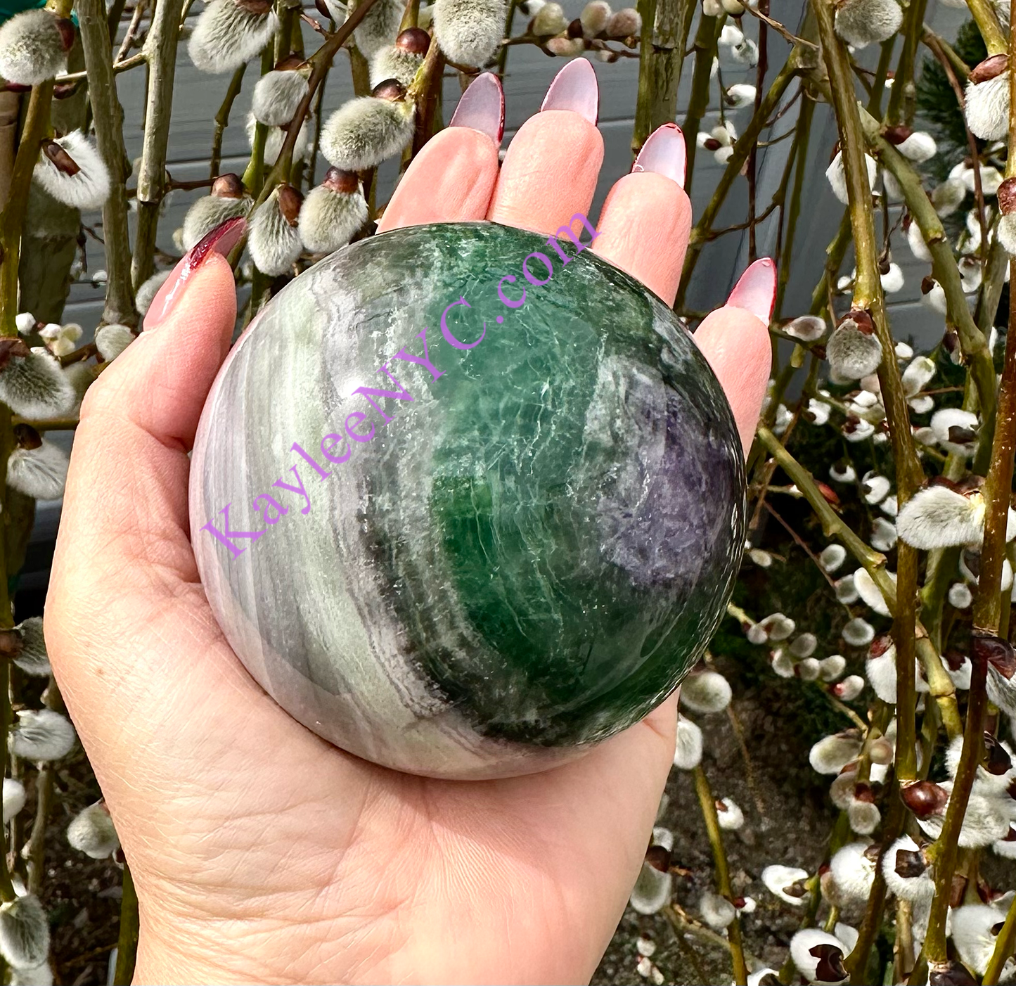 Natural Silk Fluorite Sphere Crystal