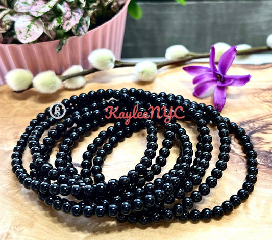 Black Tourmaline 4mm Crystal Stretch Bracelet 7.5"