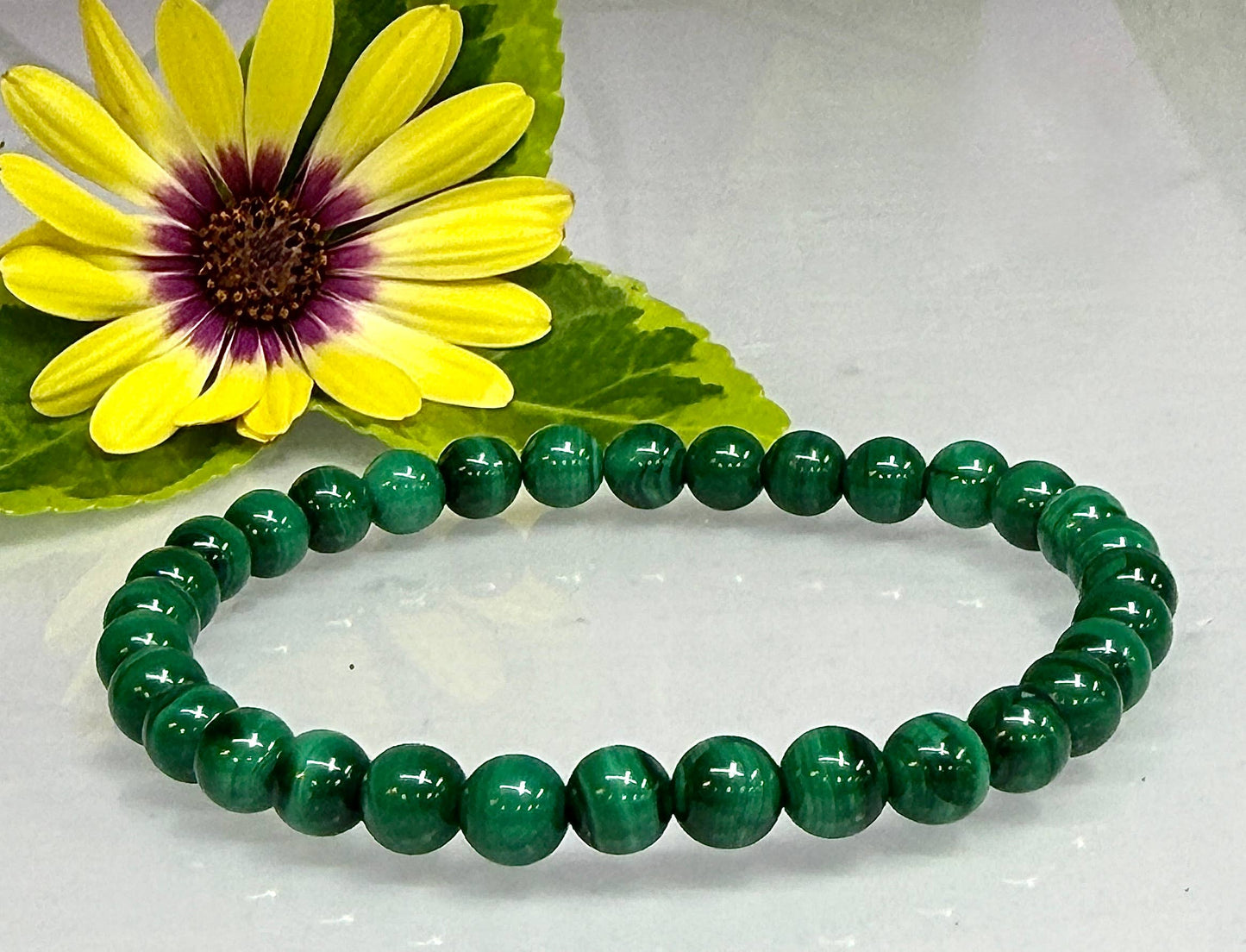 6mm Malachite Crystal Healing Stretch Bracelet 7.5"