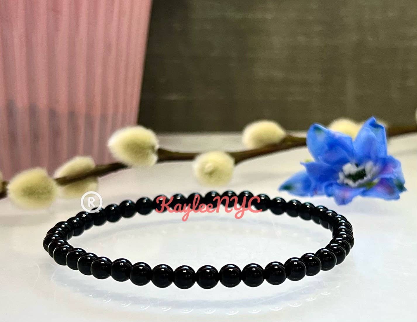 Black Tourmaline 4mm Crystal Stretch Bracelet 7.5"
