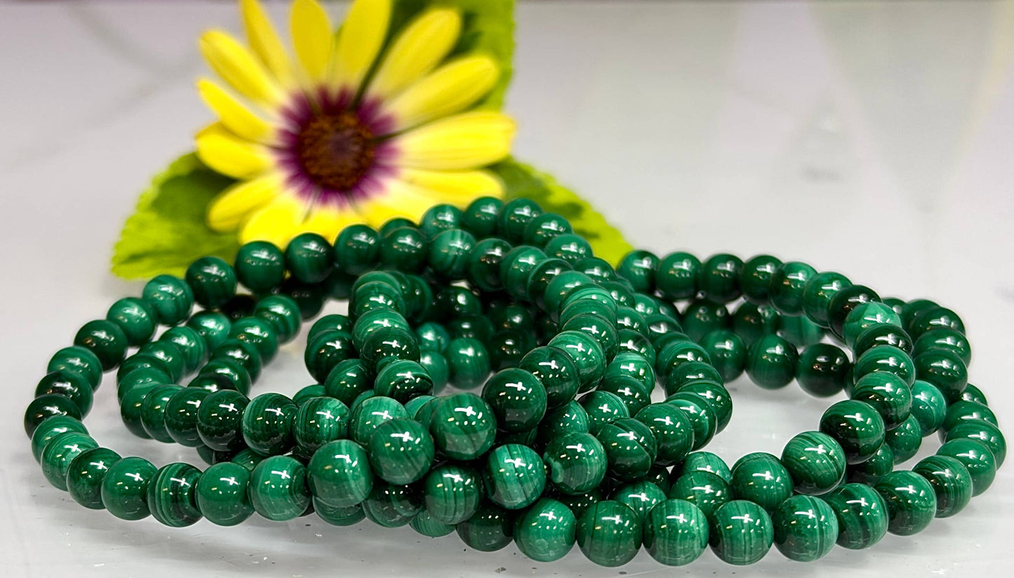 6mm Malachite Crystal Healing Stretch Bracelet 7.5"