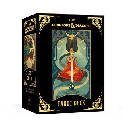 Dungeons & Dragons Tarot Deck packaging with tarot card illustration on a white background