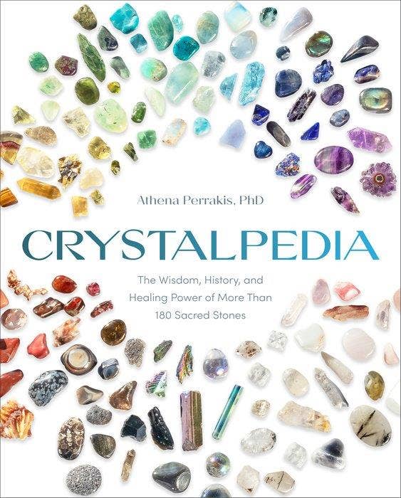 Book cover of 'Crystalpedia' with images of various crystals.
