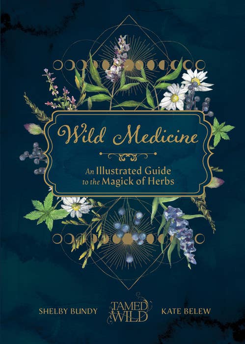 Book cover of 'Wild Medicine' with floral design and text on a dark blue background