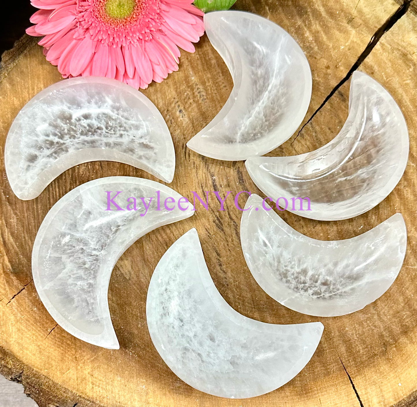 Natural Selenite aka Satin Spar Moon Bowls ~10cm