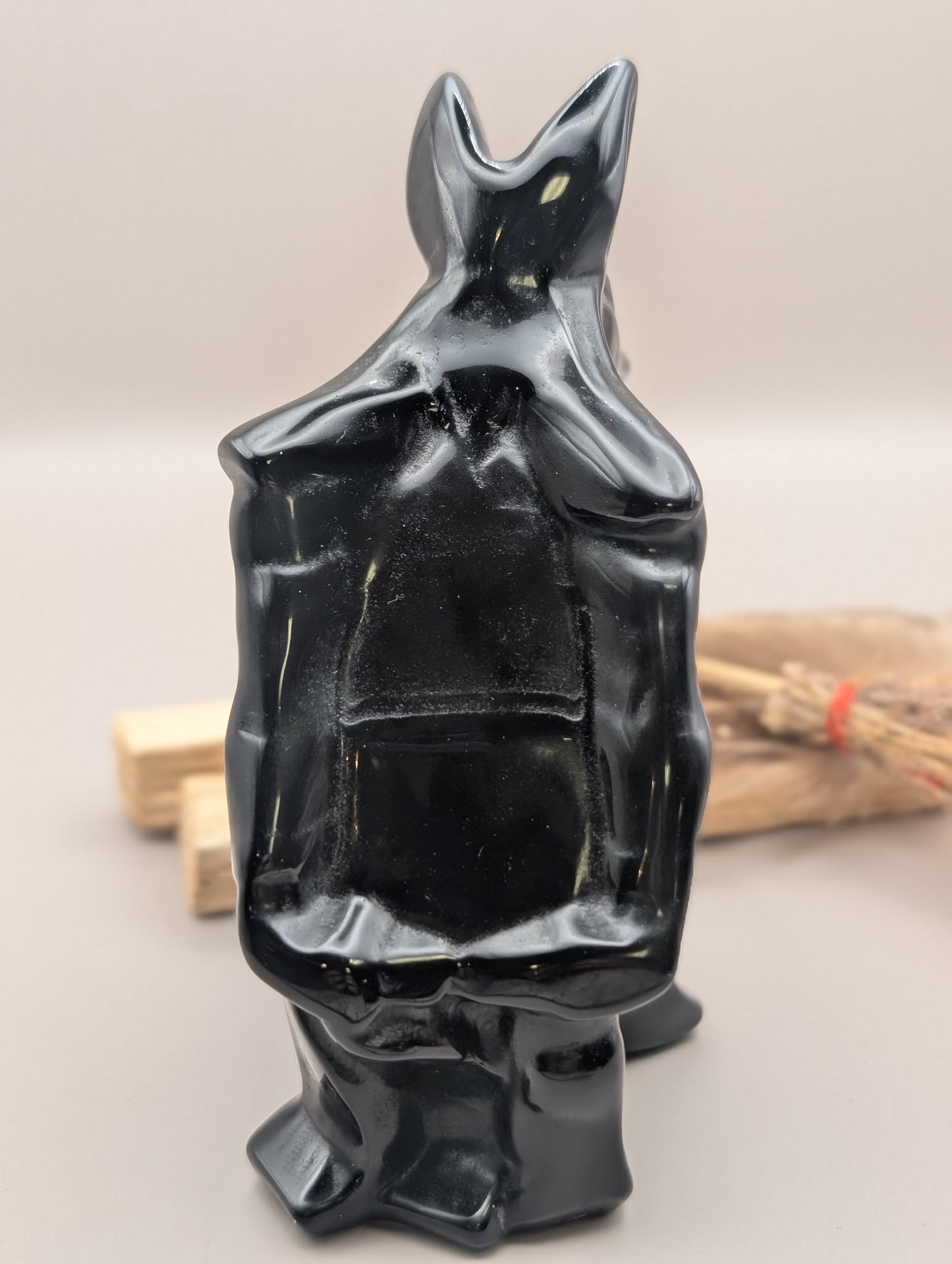 Natural Black Obsidian Anubis Statue – Hand-Carved Egyptian God of the Dead