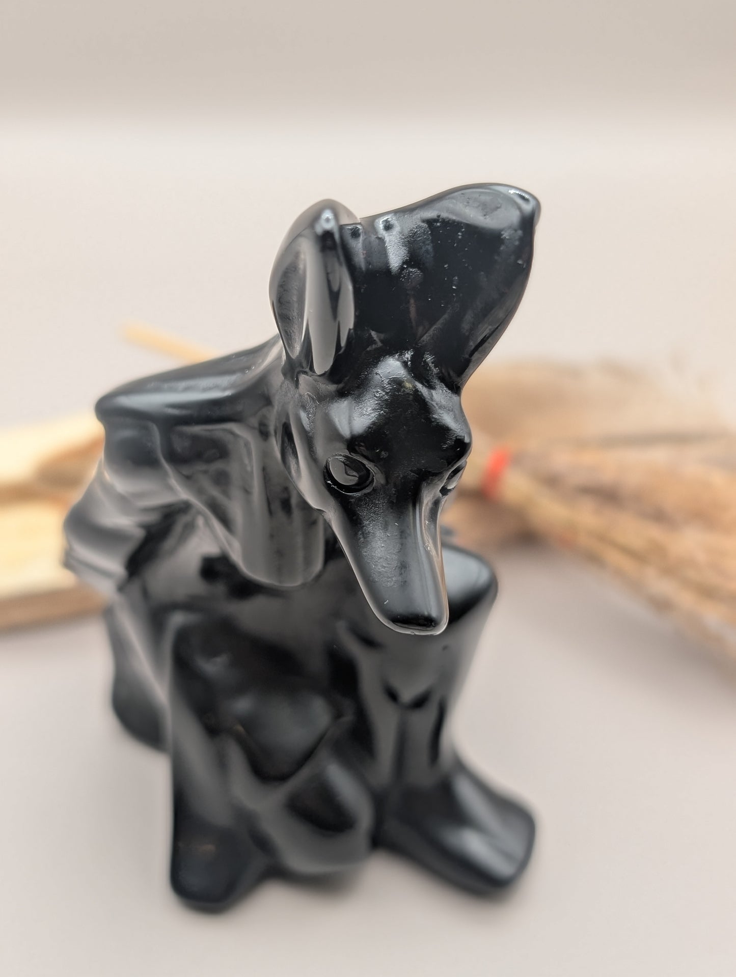 Natural Black Obsidian Anubis Statue – Hand-Carved Egyptian God of the Dead