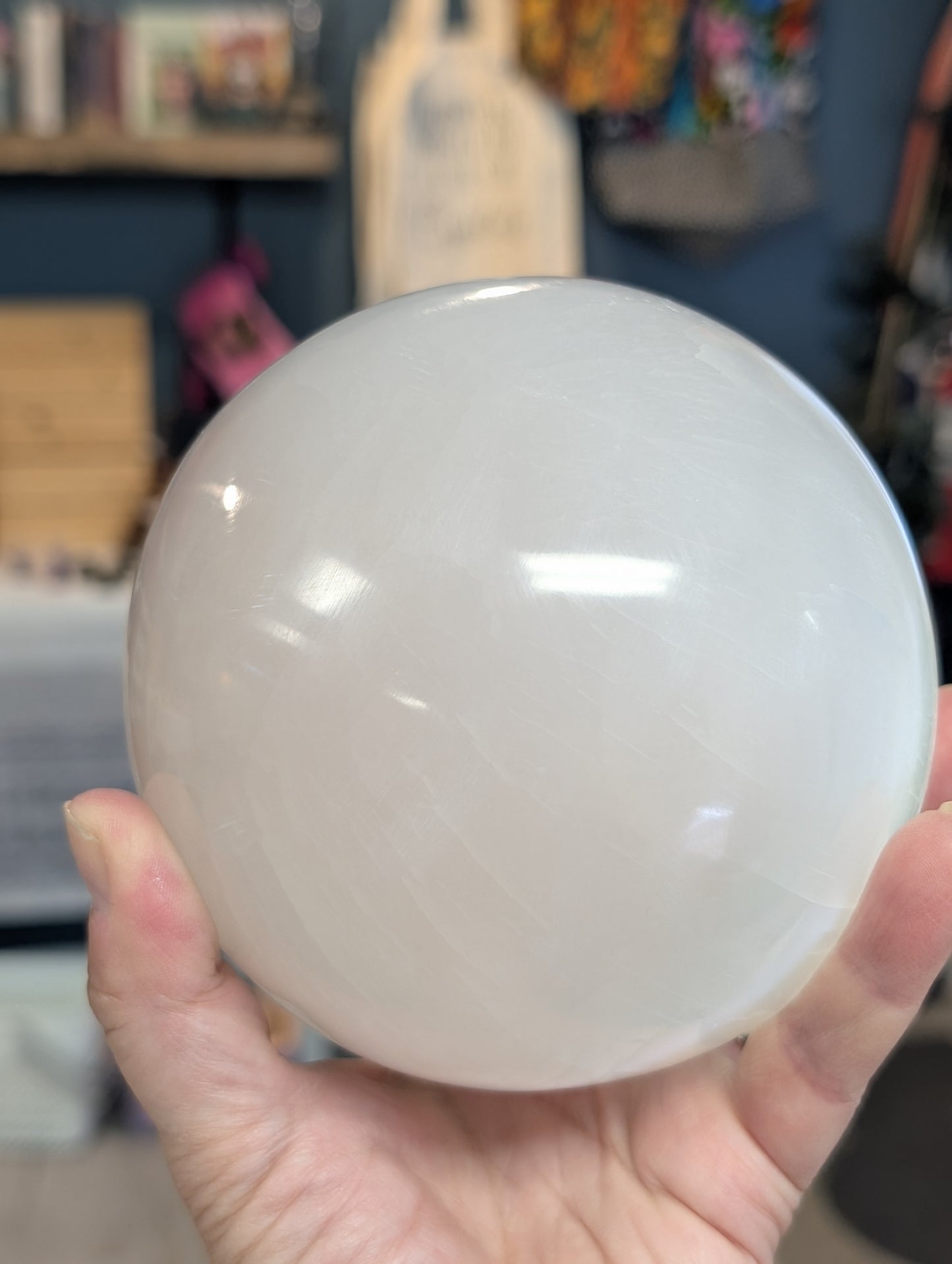 Large Selenite Sphere with Gold Stand