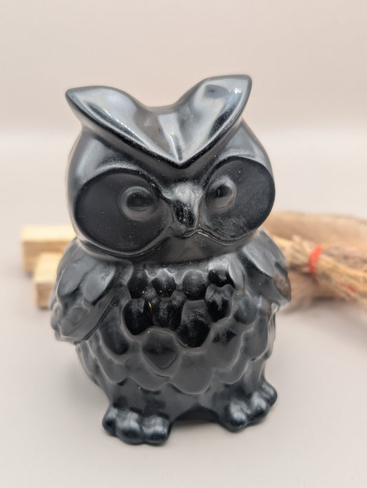 Natural Black Obsidian Owl